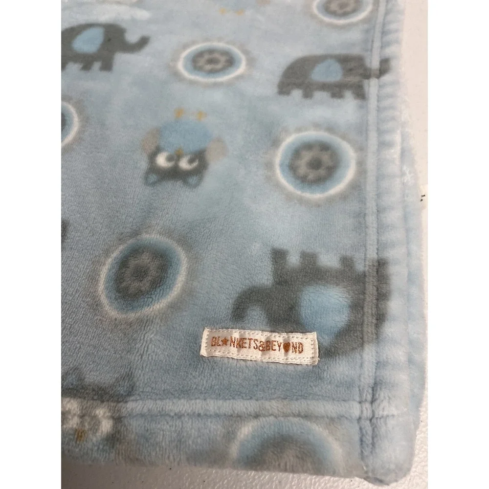 HTF Blankets & Beyond Baby Blanket Blue And Grey Elephant Owl Circles Plush Read